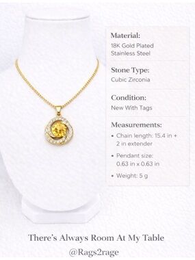 18K Gold Plated CZ Halo Pendant Stainless Steel Necklace